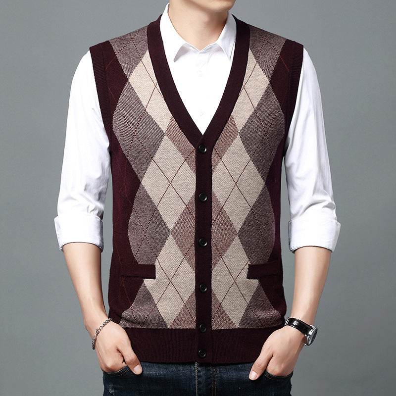Men's Casual Buckle Knitted Sweater Vest - Mubimart