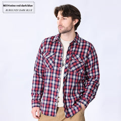 Vintage Flannel Men's Long Sleeve Brushed Plaid Shirt Coat