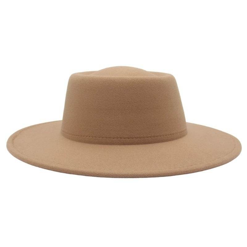 Retro Fedora 8cm Wide Brim Solid Color Concave-convex Dome Woolen Hat - Mubimart