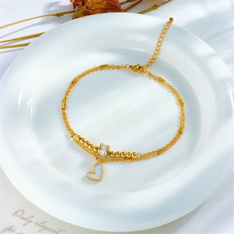 Fashion Jewelry Boho Classic Love Heart Ankle Chain Double Layer Chain Bracelet Anklet Charm Tassel Leg Chain On Foot Chain Women Party Jewelry Accessories - Mubimart