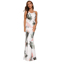 Women's Corset Milk Silk Maxi Suspender Print Dress - Mubimart - Corset dress 