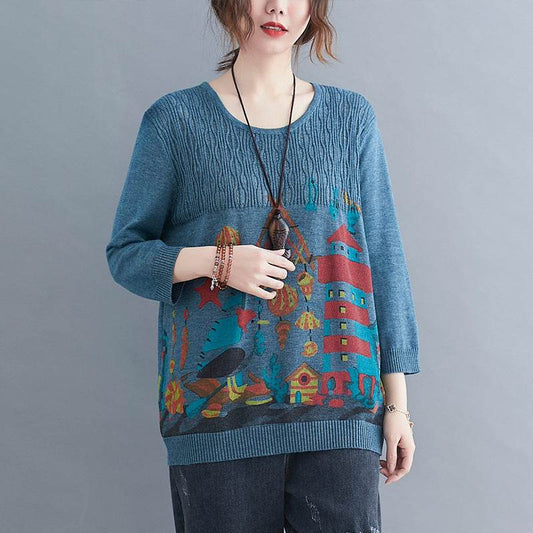 Literary Plus Size Knitted Loose Pullover Top - Mubimart