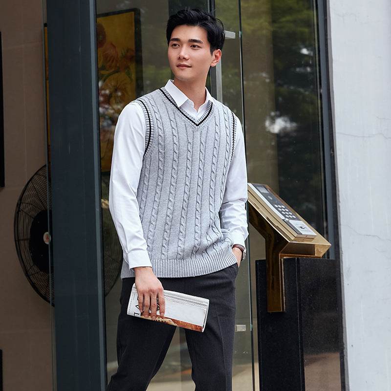 V-neck Vest Twisted Pullover Sweater Men's Vest - Mubimart