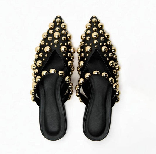 Versatile Rivet Pointed Toe Sandals Flat Toe - Mubimart