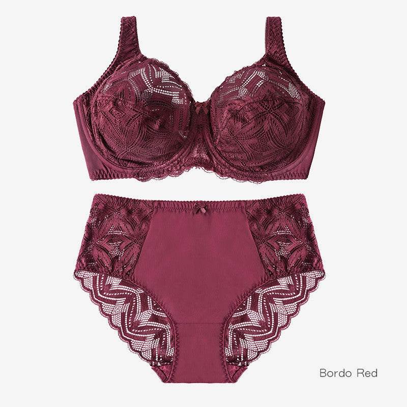 Gathered Lace Ladies Plus Size Panties Underwear Bra Set - Mubimart