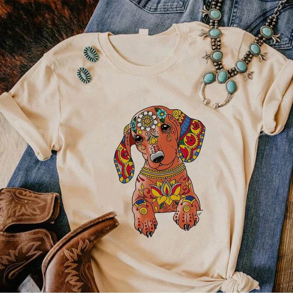 Puppy Print T-shirt For Women - Mubimart
