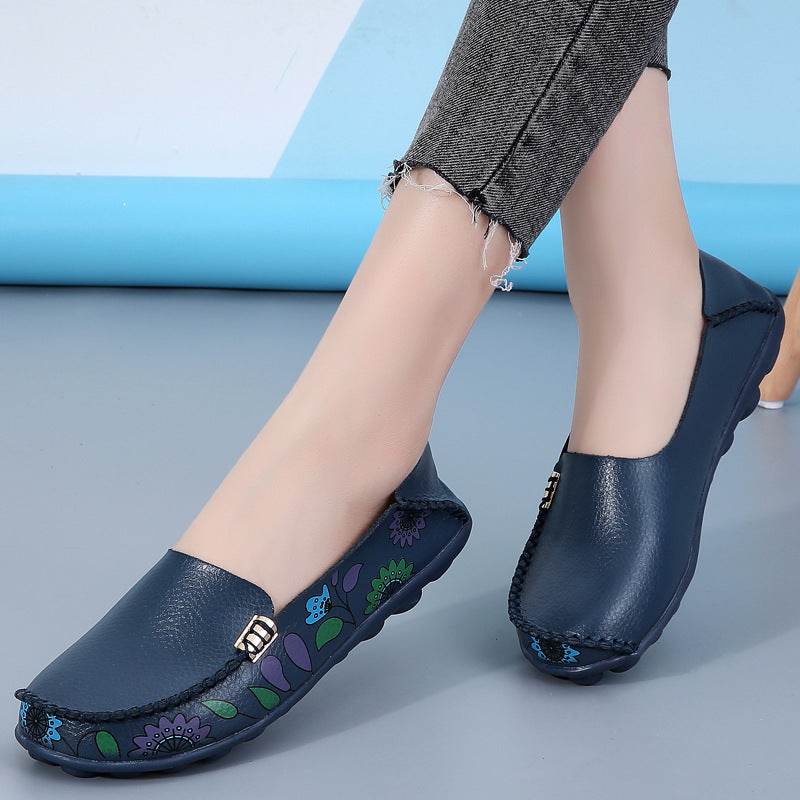 Flowers Loafers Women Flat Shoes With Sewing Thread Soft Shoes - Mubimart
