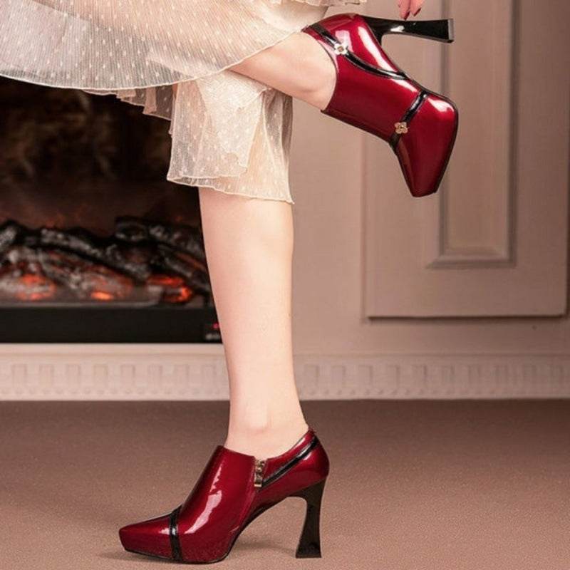 Pointed Waterproof Platform Chunky Heel High Heels - Mubimart
