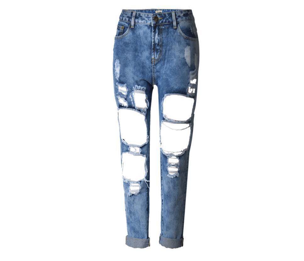 Ripped Jeans High Waist Women Ripped Hole Knee Skinny Pants - Mubimart