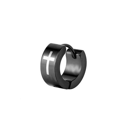Black Silver Stainless Steel Cross Stud Earrings For Men - Mubimart