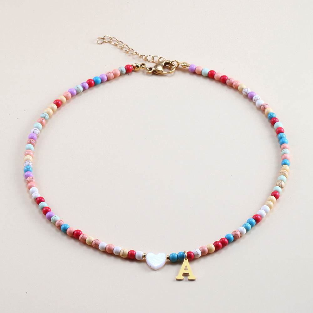 Colorful Beads Initial Choker For Women Stainless Steel Lett - Mubimart