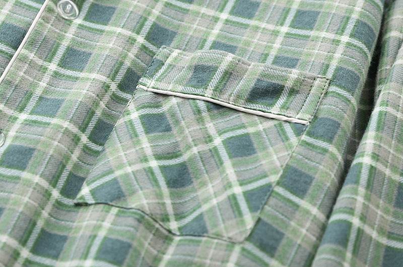 Long-sleeved Trousers And Brushed Plaid Pajama Set - Mubimart
