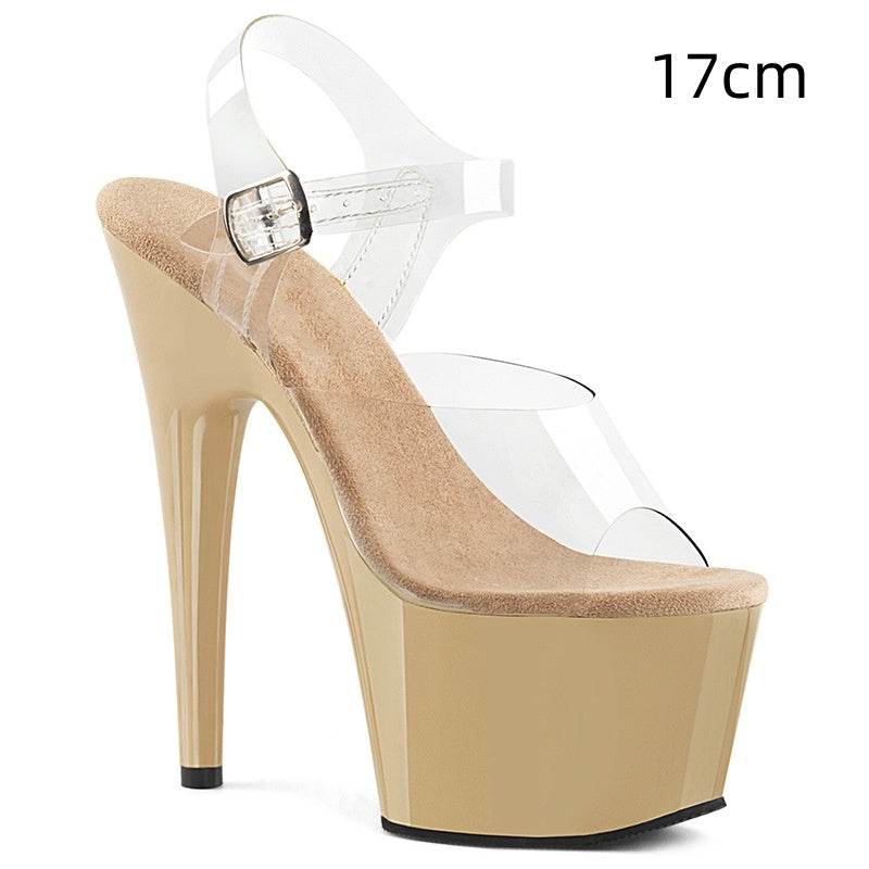 17cm Stiletto Heel Pole Dance Shoes Buckle Peep Toe Sandals Waterproof Platform Night Show Catwalk Show High Heels - Mubimart