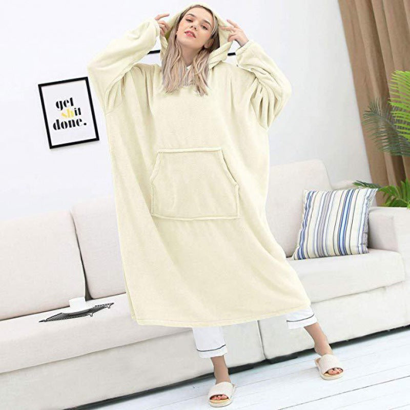 Couple Nightgown Double-sided Flannel Plus Long Hooded Nightgown - Mubimart -  