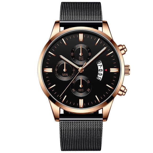 Mens Business Luxury Watches For Men Mesh Band Quartz Watch - Mubimart