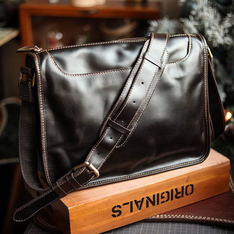 Mens Handmade Leather Casual Shoulder Crossbody Bag - Mubimart
