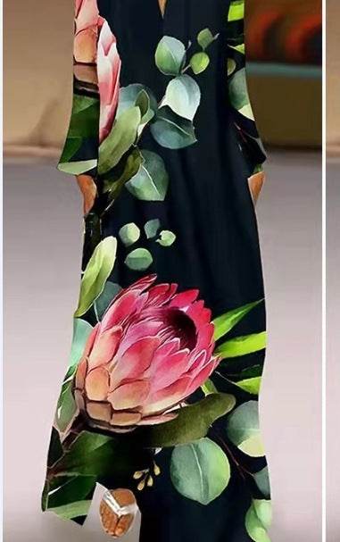 Casual Long Sleeve Resort Plus Size Robe Dress - Mubimart