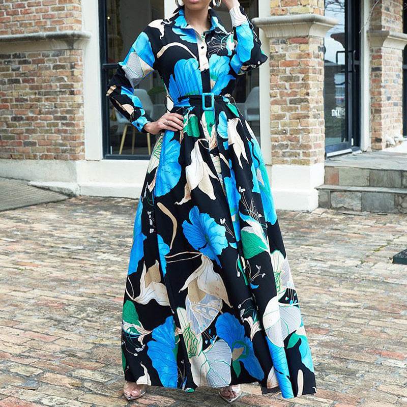 Women's Fashionable Printed Midi Dress - Mubimart