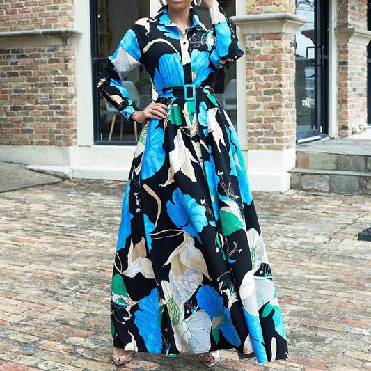 Women's Fashionable Printed Midi Dress - Mubimart