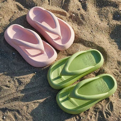 Solid Color Thick-soled Flip-flops Summer Indoor Outdoor Fashion Thong Sandals Casual Holiday Beach Shoes - Mubimart -  