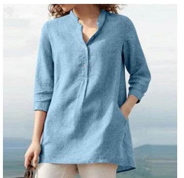 Casual Stand-up Collar Loose Blouse - Mubimart