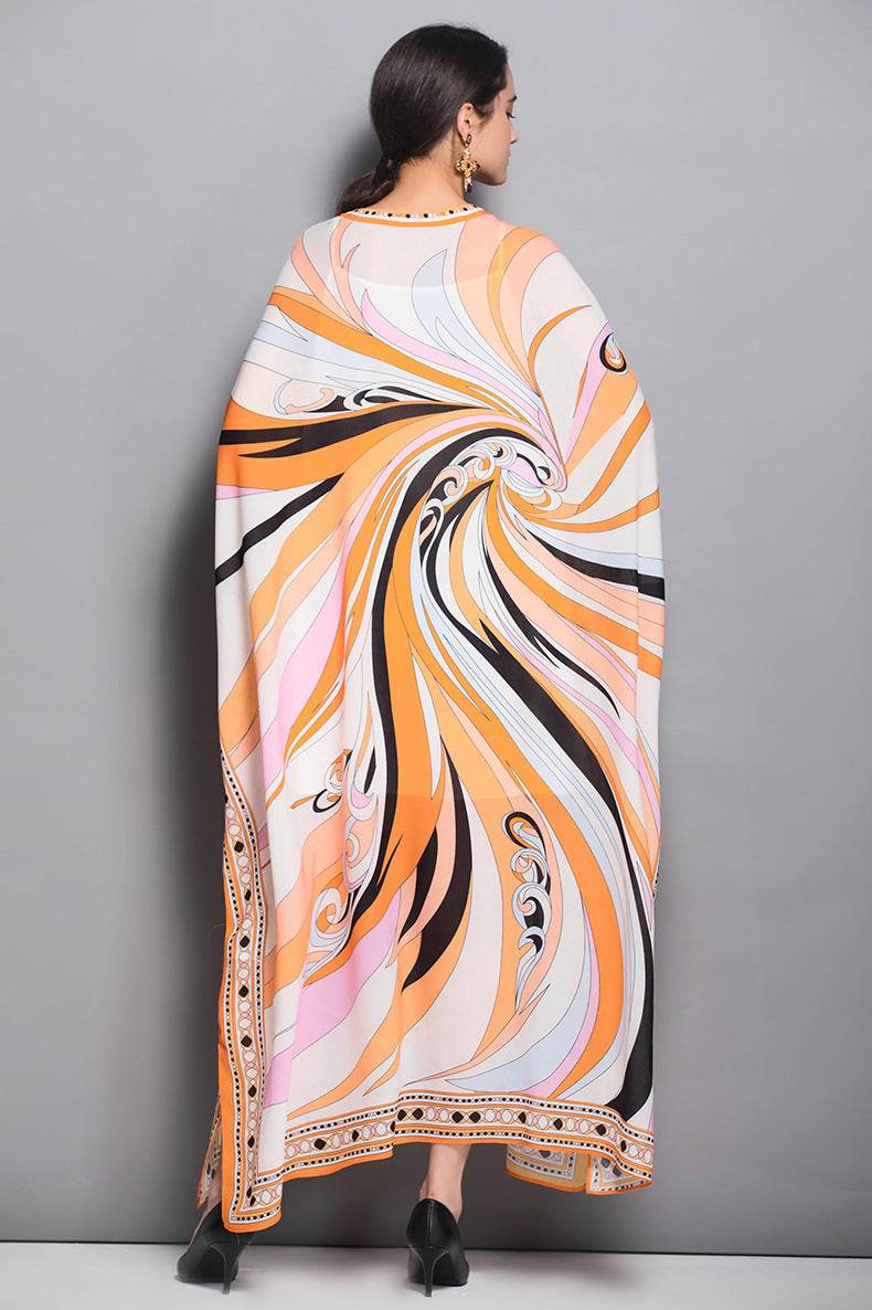 Plus Size Women's New Printed Long Skirt Loose Robe - Mubimart