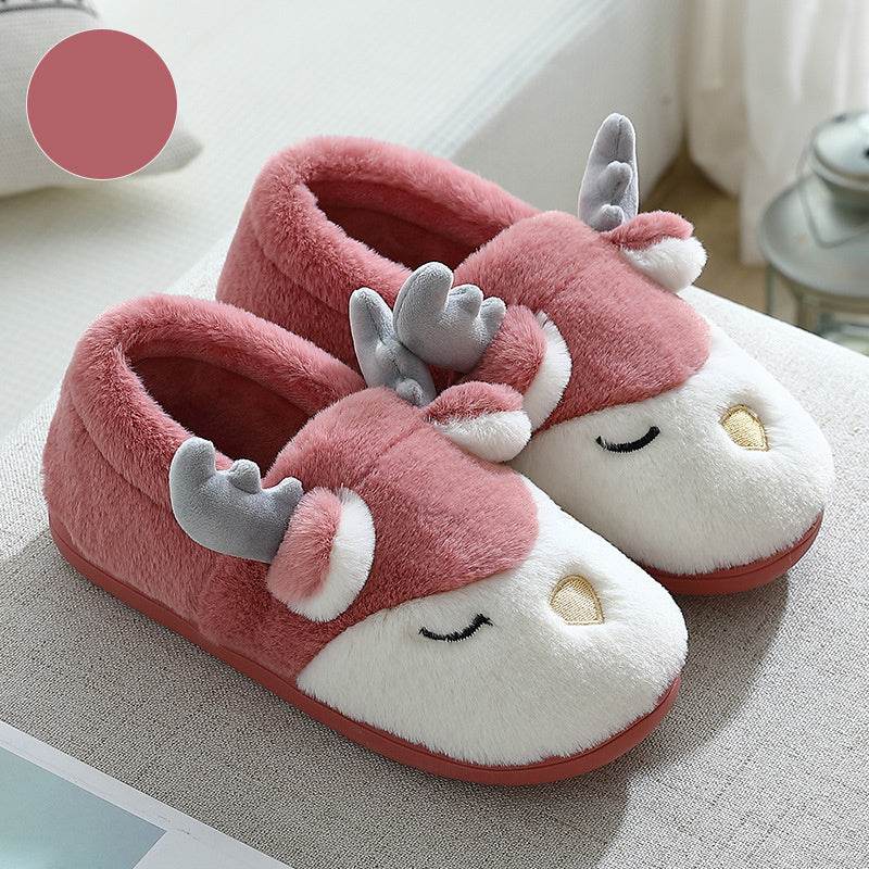 Christmas Shoes Winter Home Slippers Elk Plush Bedroom Slipper House Shoes For Women Men - Mubimart