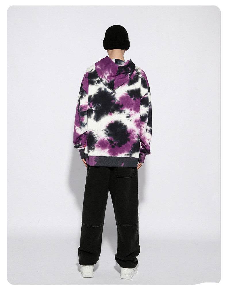 Loose Tie Dye Sweater Hooded Loose Terry Mens Cotton Sweater - Mubimart