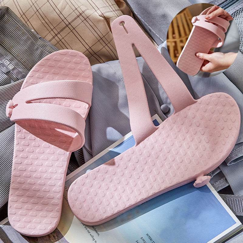 Folding Travel Slippers Hotel House Shoes Removable Non-slip Bathroom Slippers Summer Unisex Slides - Mubimart