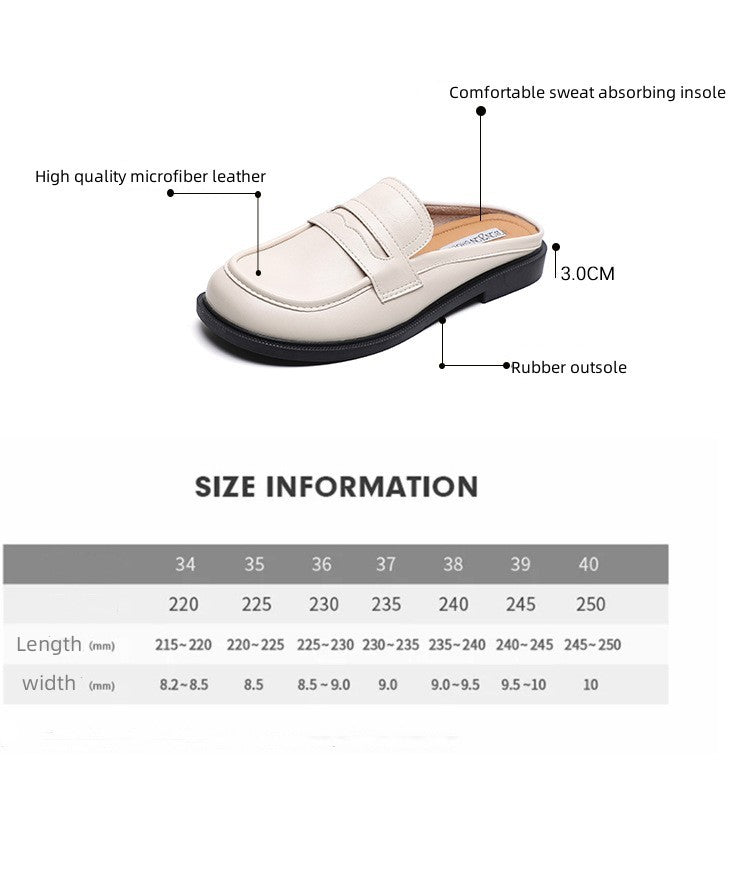 Spring And Autumn Single-layer Shoes Slip-on Toe Semi Slipper Women's Outdoor Vintage Soft Bottom Slippers Women - Mubimart -  