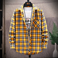 Flannel Brushed Plaid Slim Fit Long Sleeved Shirt