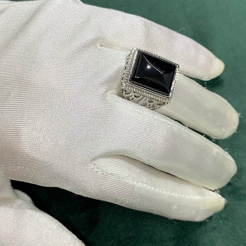 Silver Plated Black Onyx Men Ring - Mubimart