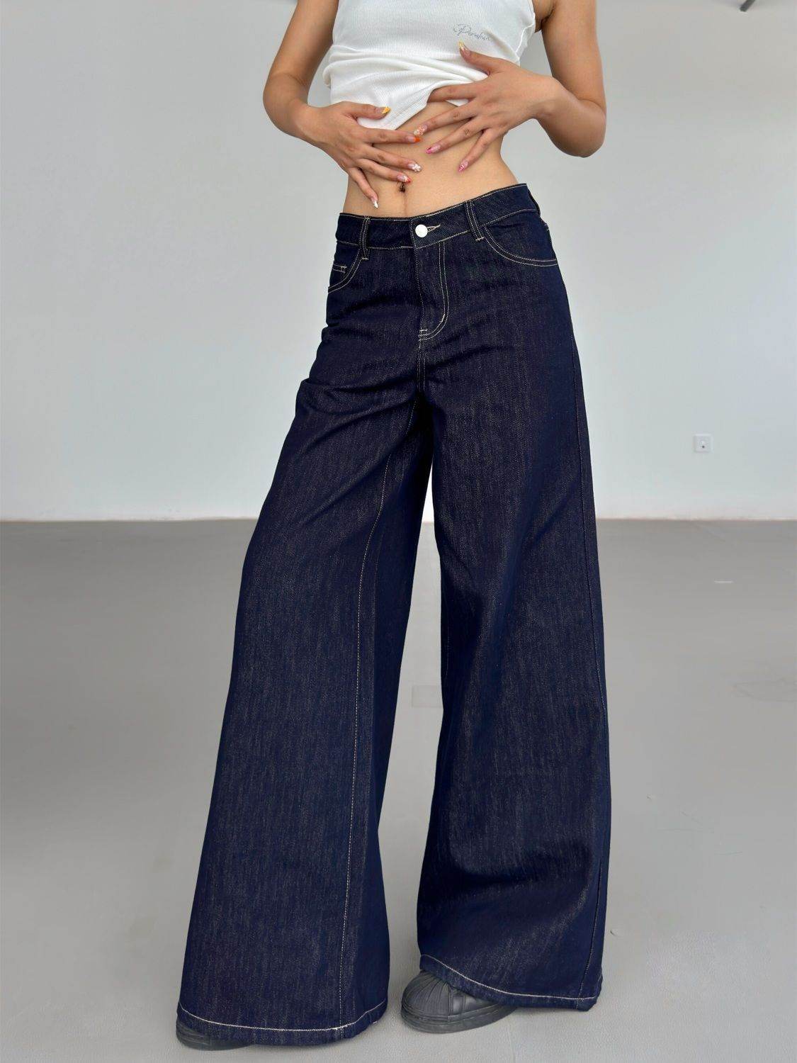 Fashion American Retro Wide Leg Jeans For Women - Mubimart
