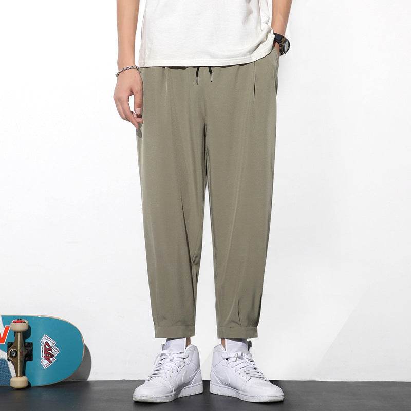 Drawstring Pants Summer Casual Ice Slik Trousers Jogger Hiking Sports Pants Men - Mubimart