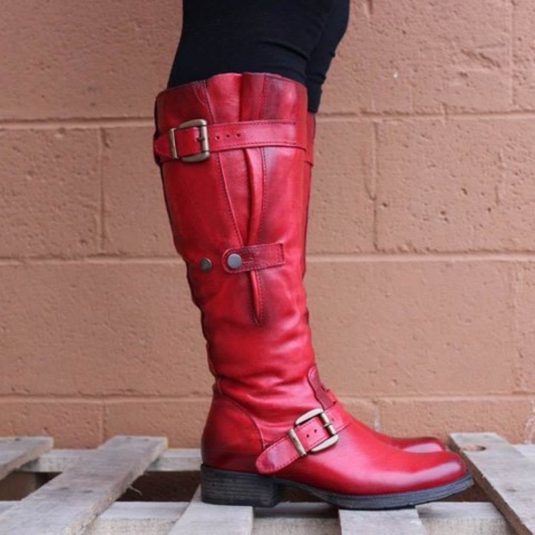 Round Head Casual Low Heel Tall Knight Boots - Mubimart
