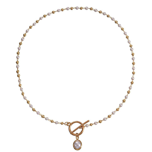 Simple Pearl Chain OT Buckle Necklace Women - Mubimart