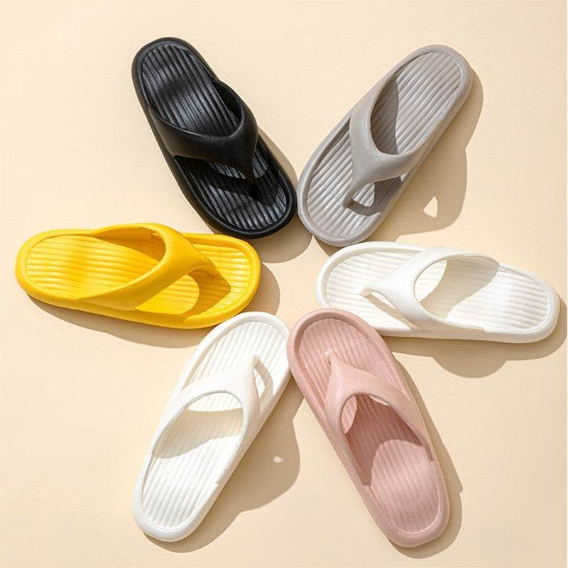 Solid Color Striped Texture Flip-Flops Slippers For Women Men Non-slip Wear-resistant House Shoes Summer Outdoor Beach Shoes Couple - Mubimart