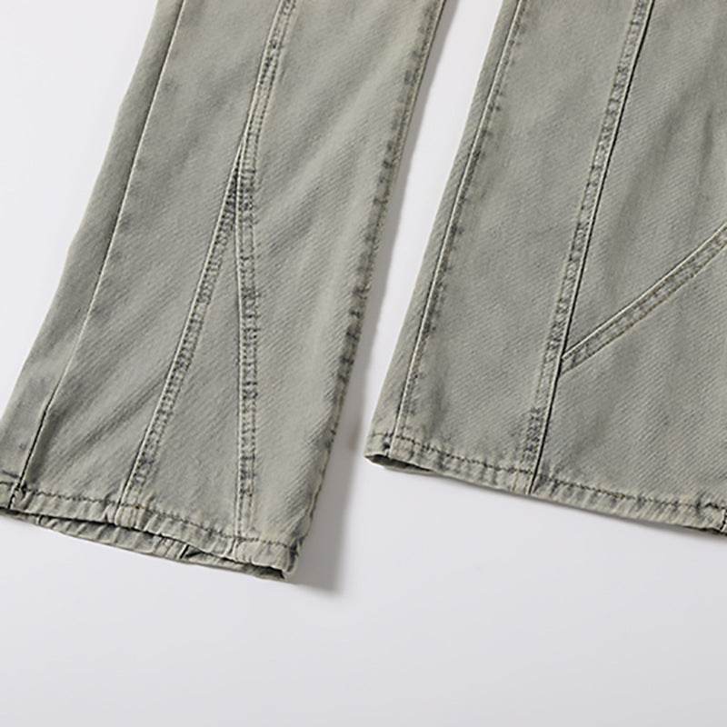 Washed And Worn Flared Jeans - Mubimart
