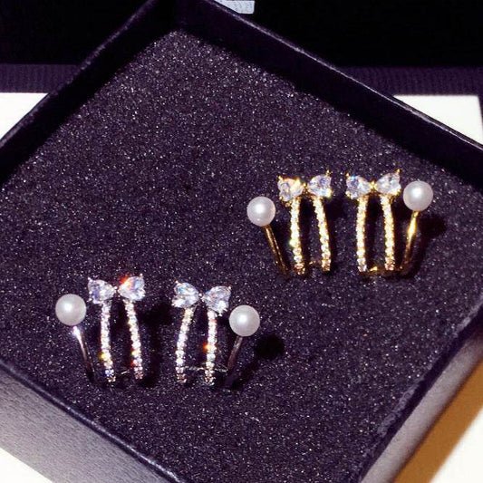 Bow Pearl Stud Earrings For Women - Mubimart