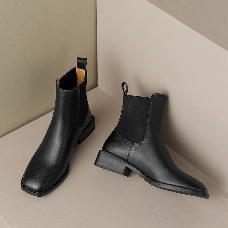British Style Square Toe Vintage Ankle Boots - Mubimart