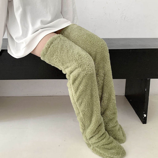Over Knee High Fuzzy Long Socks Winter Warm Cold Leg Knee Joint Cold-proof Stockings Home Floor Sleeping Socks - Mubimart
