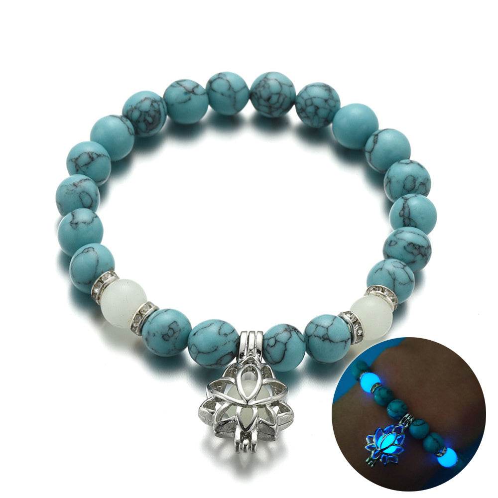 Energy Luminous Lotus Natural Stone Bracelet Yoga Healing Luminous Glow In The Dark Charm Beads Bracelet For Men Women Prayer Buddhism - Mubimart