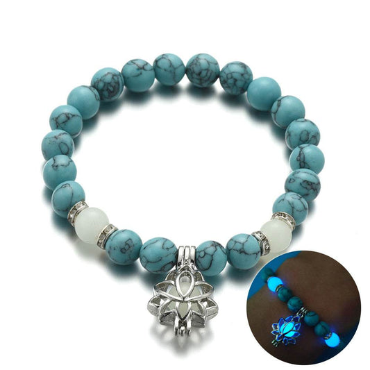 Energy Luminous Lotus Natural Stone Bracelet Yoga Healing Luminous Glow In The Dark Charm Beads Bracelet For Men Women Prayer Buddhism - Mubimart