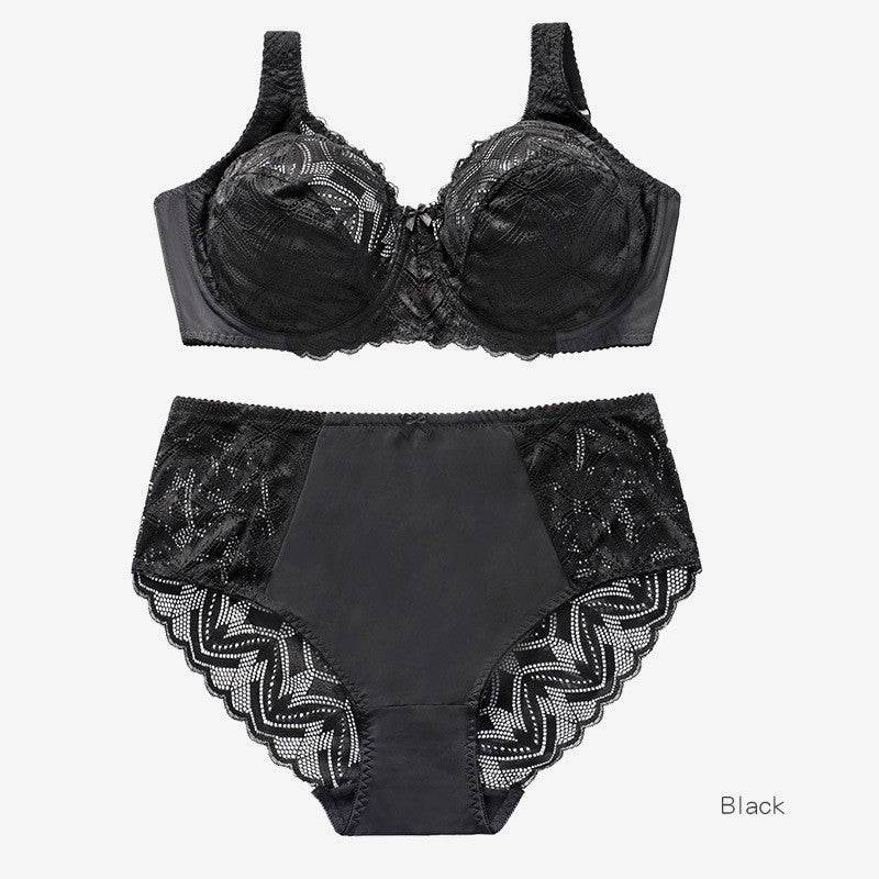 Gathered Lace Ladies Plus Size Panties Underwear Bra Set - Mubimart