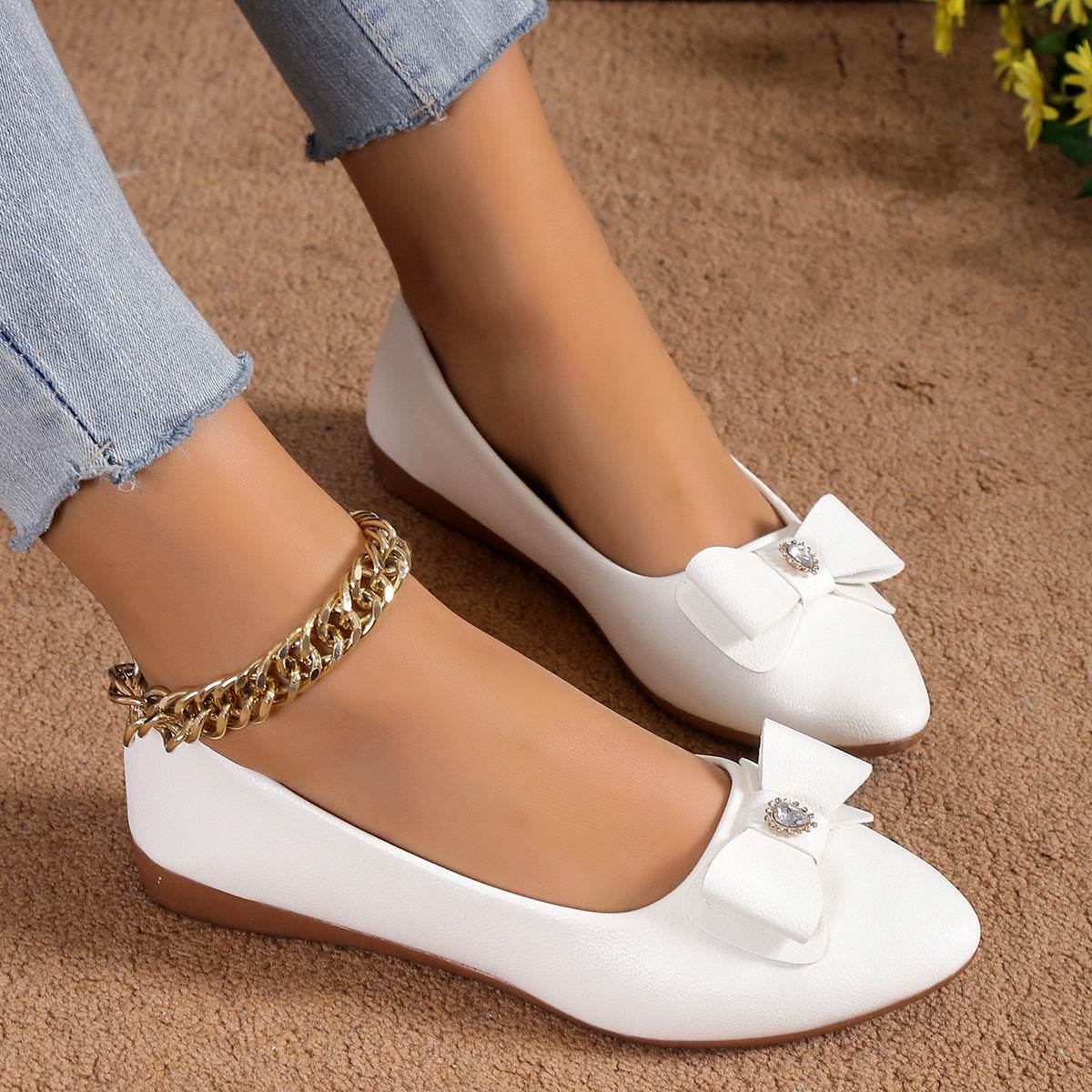 Bowknot Flats Shoes Fashion Casual Pointed Toe Loafers For Women Lazy Shoes - Mubimart