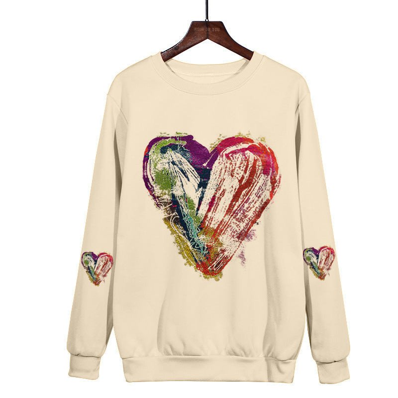 Love Ink Dye Printing Round Neck Pullover Plus Size Sweatshirt - Mubimart -  