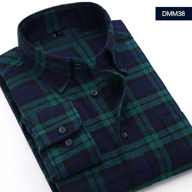 Men's Casual Flannel Long-sleeved Shirt - Mubimart
