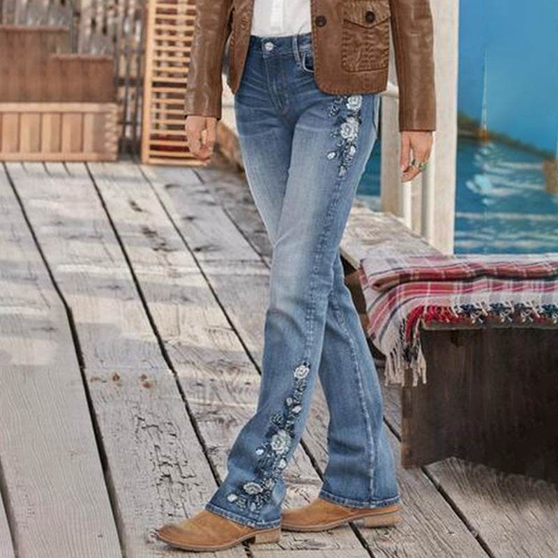 Women's Embroidered Bootcut Slim Fit Jeans - Mubimart