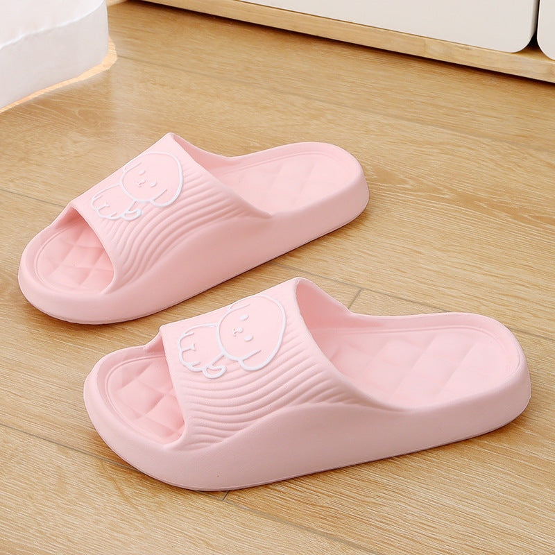 Cute Cartoon Dog Slippers Summer Solid Color Non-slip Rhombus Bathroom Slipper Indoor House Shoes For Men Women Couples