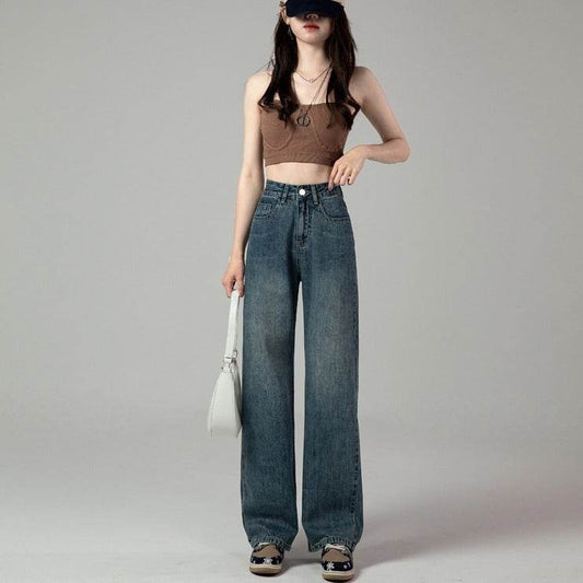 High Waist Retro Straight Jeans For Women Autumn - Mubimart